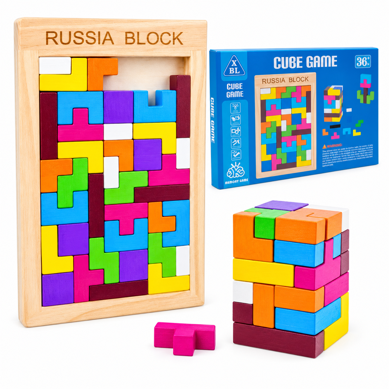 Juego de Bloques de Madera 3 en 1 – Tetris, Jenga y Creación de Figuras - Imagen 3