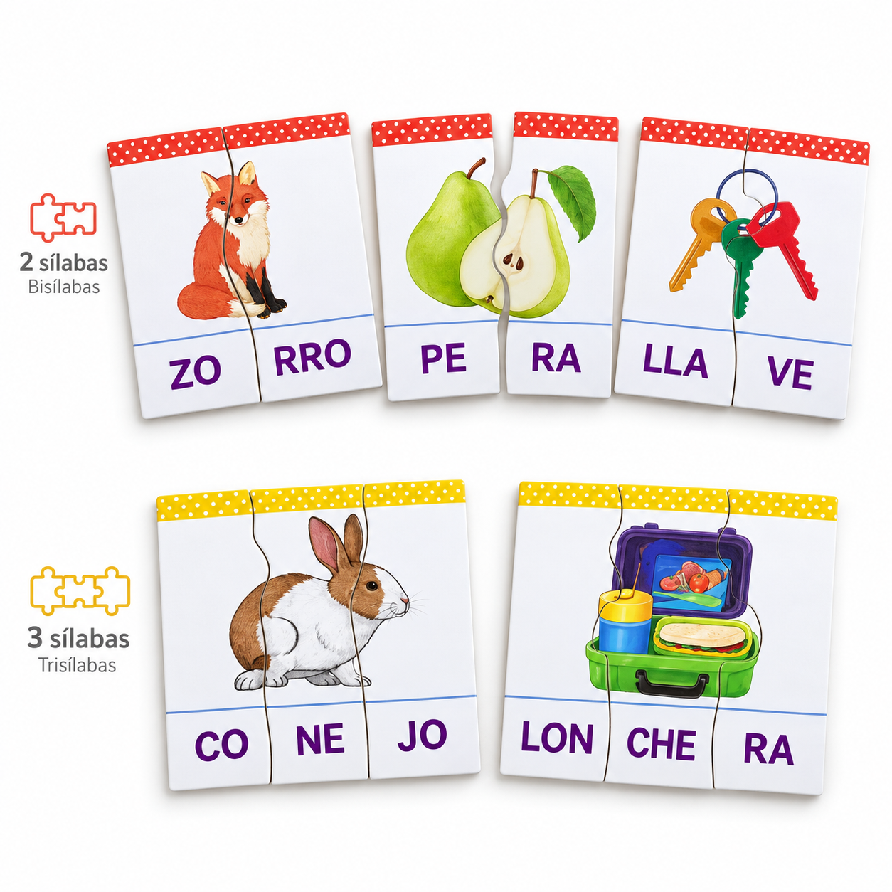 Rompecabezas de Sílabas para Niños – Juego Educativo de Palabras Bisílabas y Trisílabas - Imagen 2